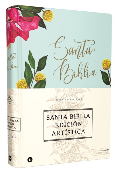 BIBLIA EDICIÓN ARTÍSTICA, RVR 1960 TAPA DURA/TELA, FLORAL, CANTO CON DISEÑO, LETRA ROJA